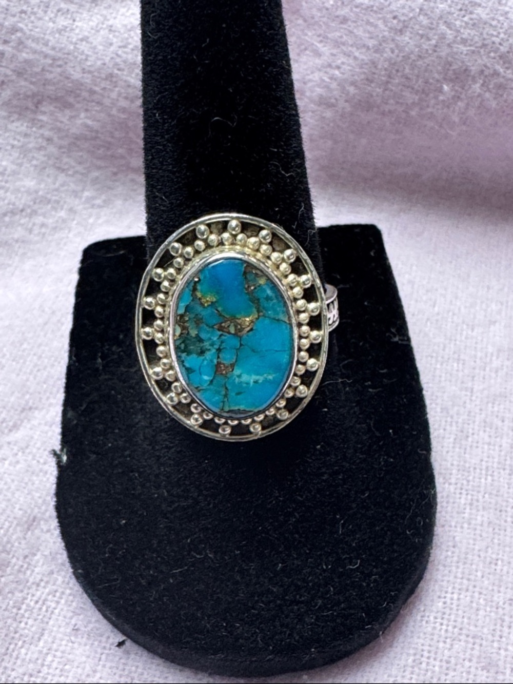 Blue copper Turquoise Oval 925 silver size 6.5